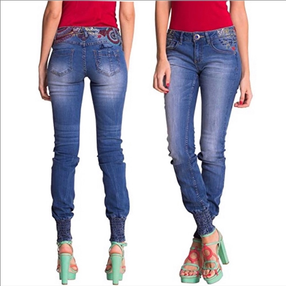 Desigual elastic cuff floral jogger skinny jeans